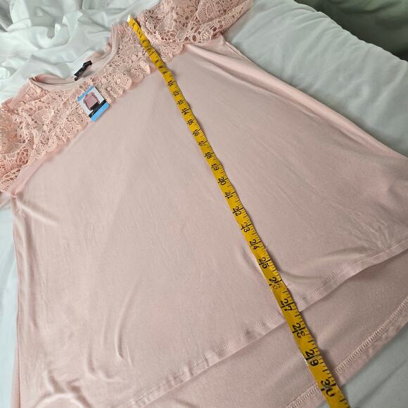 🎄 Adrianna Papell NWT lace details short sleeve top Large blush pink - Picture 11 of 17